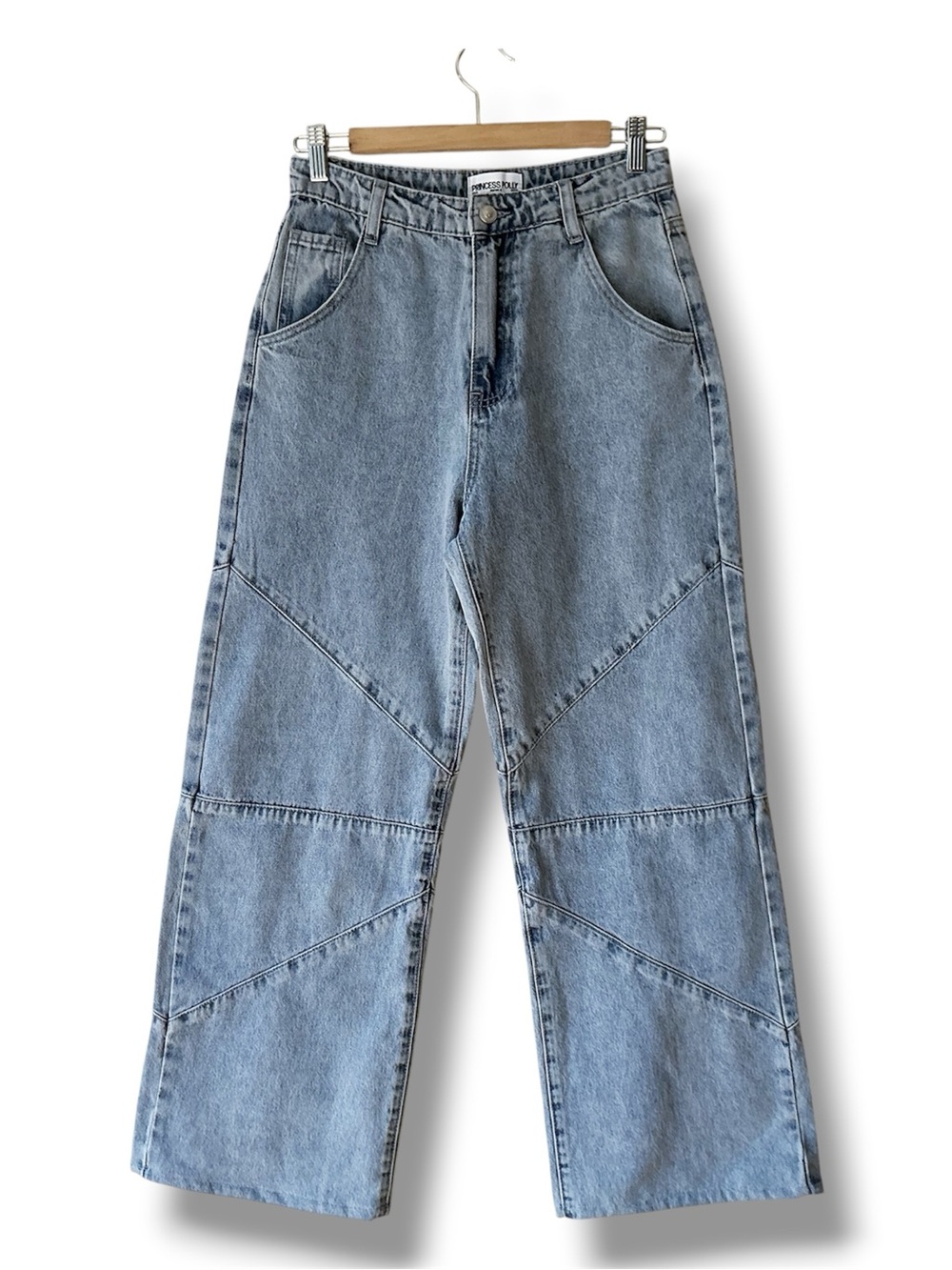 Princess Polly Light Blue Wash Seamed High Rise Wide Leg Jeans Size 4